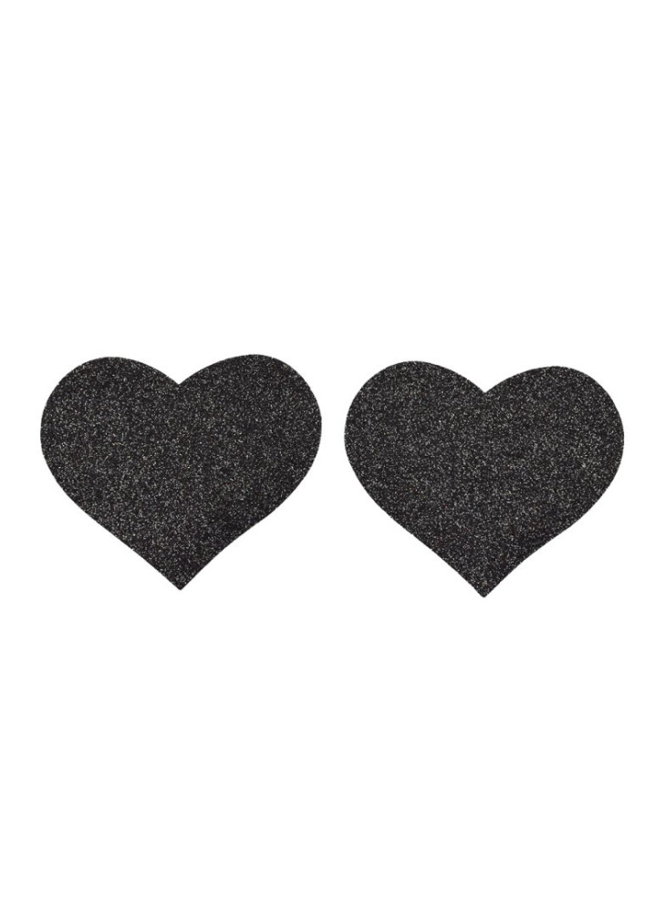 Paire de cache tétons adhésifs coeur pailleté noir - NP-1049BLK